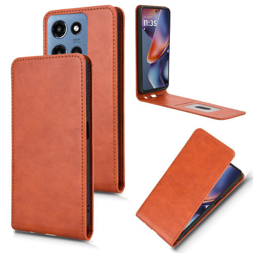 Moto G 2025 Magnetic Vertical Flip Leather Phone Case - Brown